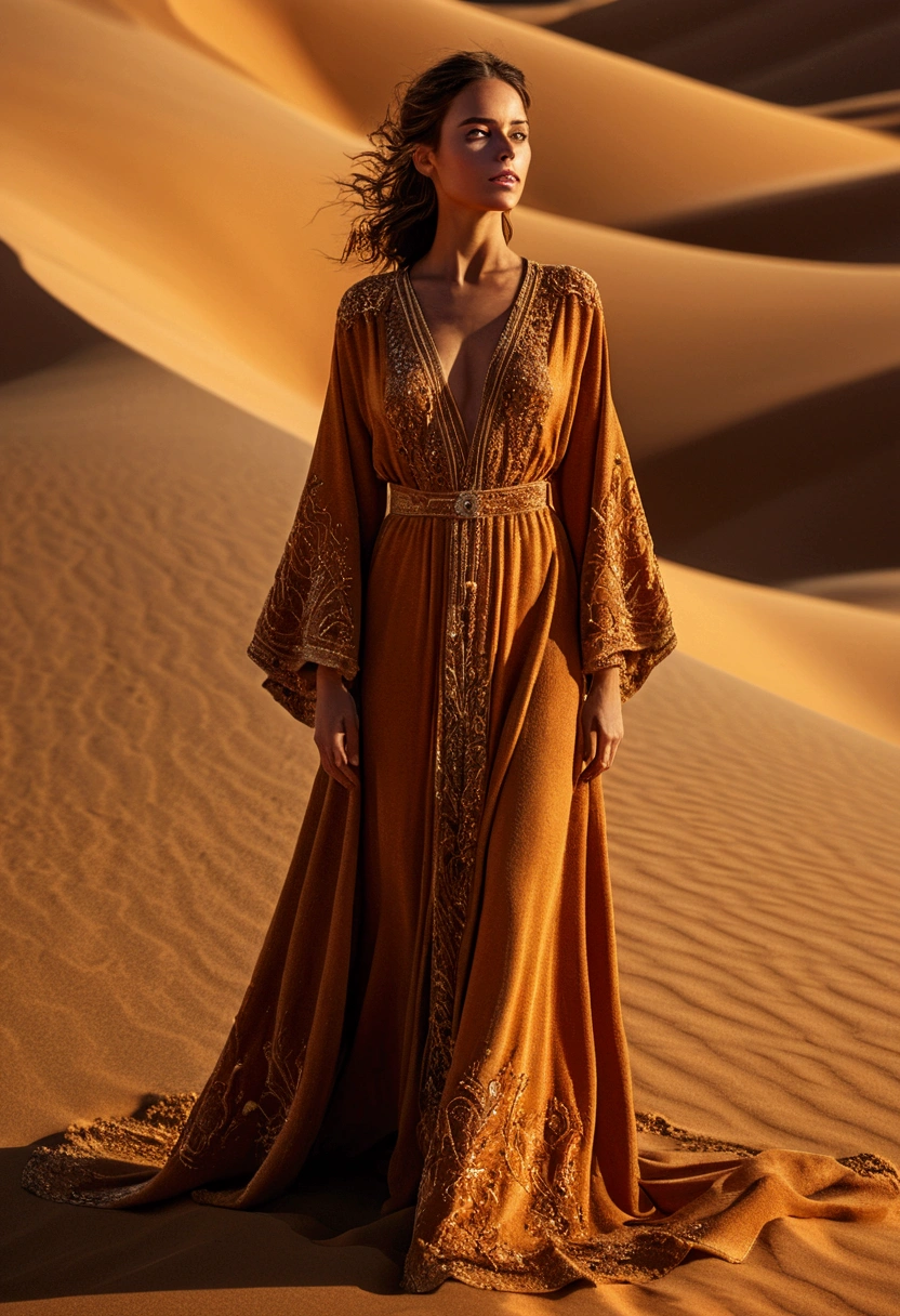 Desert Princess, robe, sand, by Manuel Fernández García, full body, cinematic still, cinemascope, best quality, masterpiece, very aesthetic, perfect composition, intricate details, ultra-detailed, vivid colors