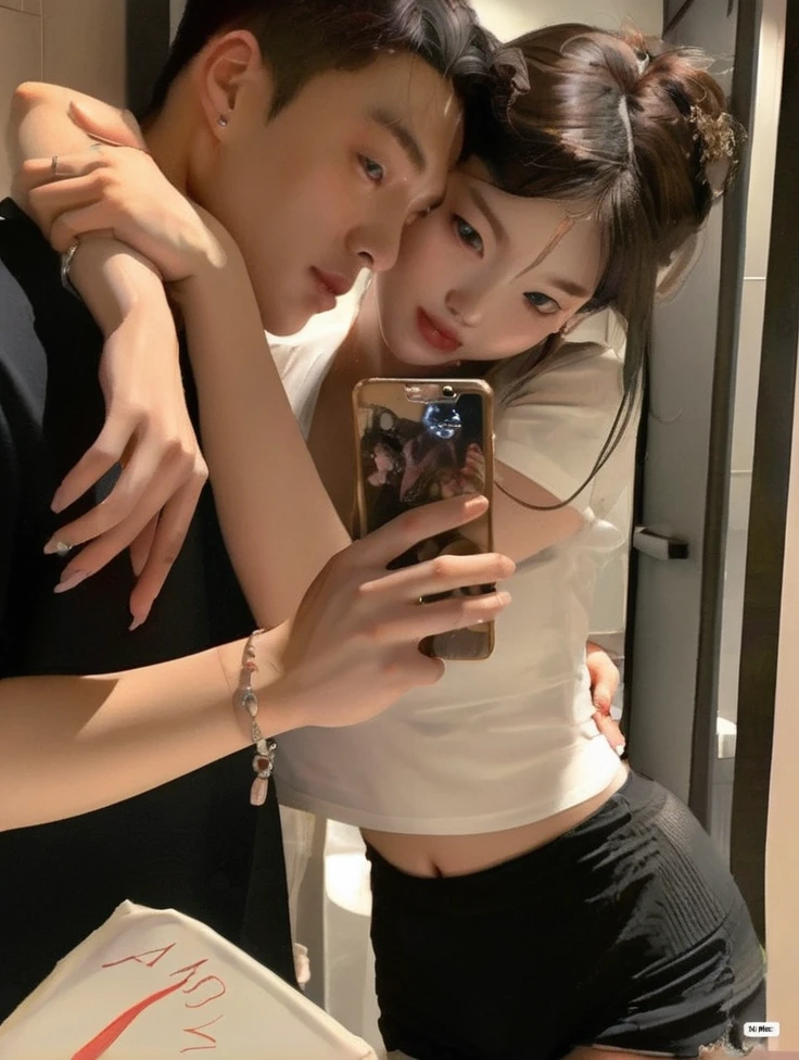 a beautiful detailed portrait of Jungkook and Jennie, 1boy and 1girl, extremely detailed eyes and faces, longeyelashes, beautiful detailed lips, elegant poses, intimate, romantic, intimate lovers, soft lighting, warm color tones, dreamlike, photorealistic, 8k, high quality, intricate details, masterpiece