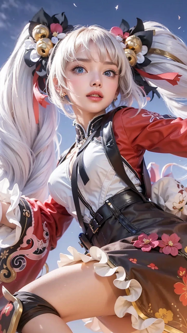 keep this image、(squatting on the ground:1.5)、Pale face and eyes:1.5、薄くてPale face and eyes:1.5, (beautiful detailed blue eyes:1.5)、(8K、RAW photo、best quality、masterpiece:1.2)、super detailed、ultra high resolution、 (genuine、genuineistic Photos:1.37)、High-definition RAW color photos、professional photos、 very delicate and beautiful、Highly detailed 8K wallpaper、amazing、small details、huge file size、Official art、Highly detailed CG Unity 8K wallpaper、 Highly detailed beautiful girl、highly detailed face、very fine eyes、very fine skin、highly detailed fingers、very small nose、highly detailed mouth、perfect anatomy、highly detailed background、Costumes with attention to detail、(Girly Style Fashion:1.5), {highest quality}, {{masterpiece}}, {very delicate and beautiful}, 27 years old:1.5, outstanding light and shadow, highly detailed wallpaper, clear and bright sunlight, whole body, whole body、 1 girl, , blush、(Light brown short bob hair:1.5), strong sunlight, delicate hair,realistic skin texture, B cup breasts, visible wrinkles on the skin, broad shoulders:1.2, ((a strong light shines on your face)), necklace、ring、earrings、27 years old woman、smile showing teeth:1.5、A park with cherry blossoms in full bloom:1.5