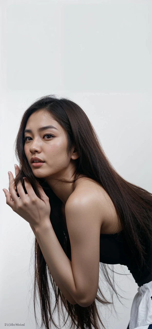 photo realistic asian woman, asian woman brown eyes, asian brown hair, ultrahd, surrealistic style, detailed face