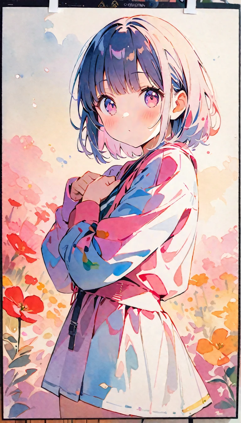 (8K, best quality, masterpiece),watercolor (medium), 1girl, {Practical, original photo, Ultra-fine transparent, image, (Influenced by Yoshitaka Amano's style:1.6)}, Practical Light, Delicate skin, (Beautiful slim woman, 25 years old, Court Knight:1.5), Thin legs, Fine particles, Long white hair, Detailed fingers, Thin, Ecstasy expression, Dynamic and sexy pose, (Huge breasts:1.4), (Long skirt, Long red cape, boots:1.2),(Arcadia, Flower Storm, Many flowers:1.8), Unobscured,Beautiful scenery, (Flowers, Wind and Moon:1.5).