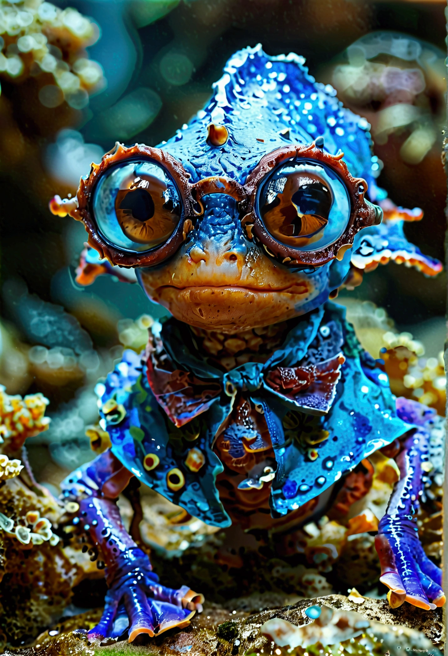 Dr. Octavius "Octo" Marlowe, o cientista marinho inspirado em um polvo, tem cabelos azul-esverdeados como ondas do oceano. Seus olhos brilham com curiosidade, while his glasses are like the eyes of an octopus. Her friendly smile reveals freckles that resemble tentacle patterns, And he wears an elegant blue jumpsuit with subtle prints of sea creatures. His shoes have suction cup details, e ele sempre usa um colar com um pingente em forma de concha. Their presence reflects wisdom and a unique connection to the marine world. 🌊🐙