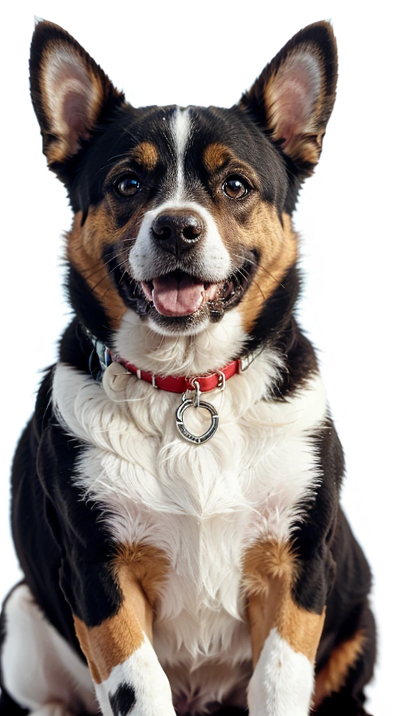 a happy dog on white background