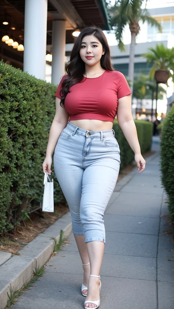 Four twin sisters,Fat woman ((best quality)), ((masterpiece)), (detailed), Oval face, Wearing a green sports T-shirt and skirt, The other person is wearing a red loose shirt and jeans, Thin waist and thick hips, Soft curves, hyperPractical full figure, Wearing a cute top, Long legs,,thickness, Four beautiful plump women, Four curvy female targets,Clear curve details, Curvy hourglass figure, Charming plus size models, bbw酱, full image, Surface Model, Curvy body, (full-body shot)blush, 1girll fat , Golden Ratio,(White and tender skin:),High quality background, HD, Practical, HDR. pedestrian mall,Skin as white as paper,High heel,Beach,coconut tree