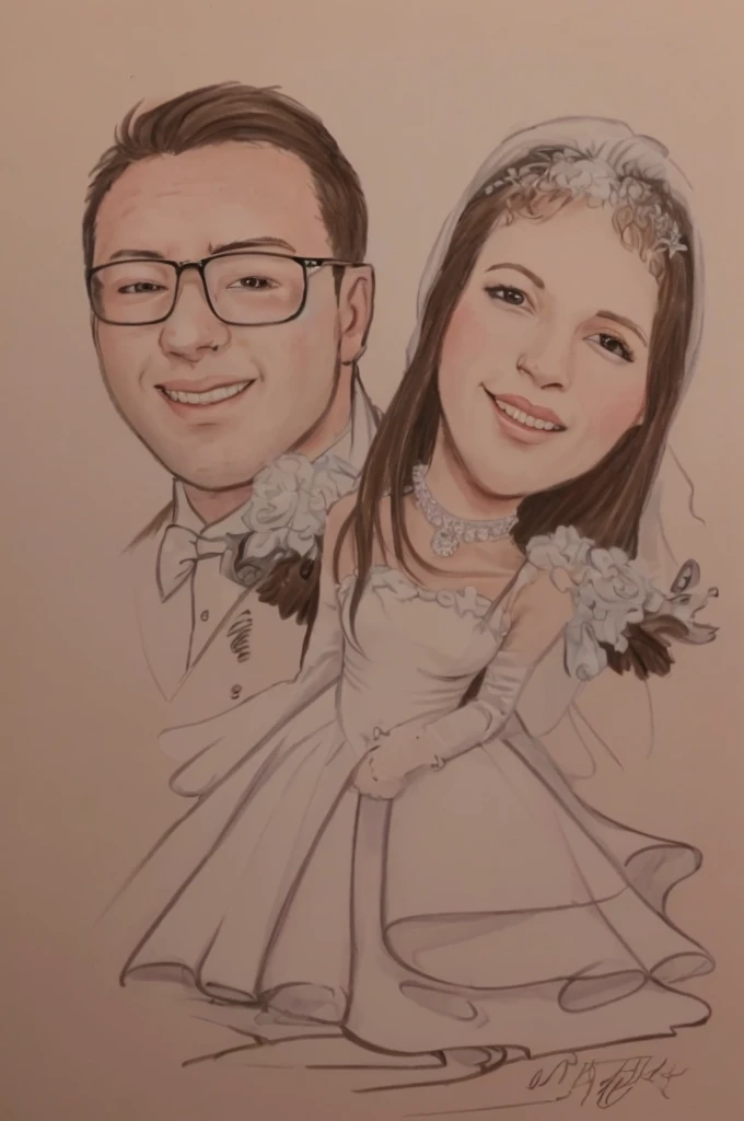 colored sketch of a bride and groom