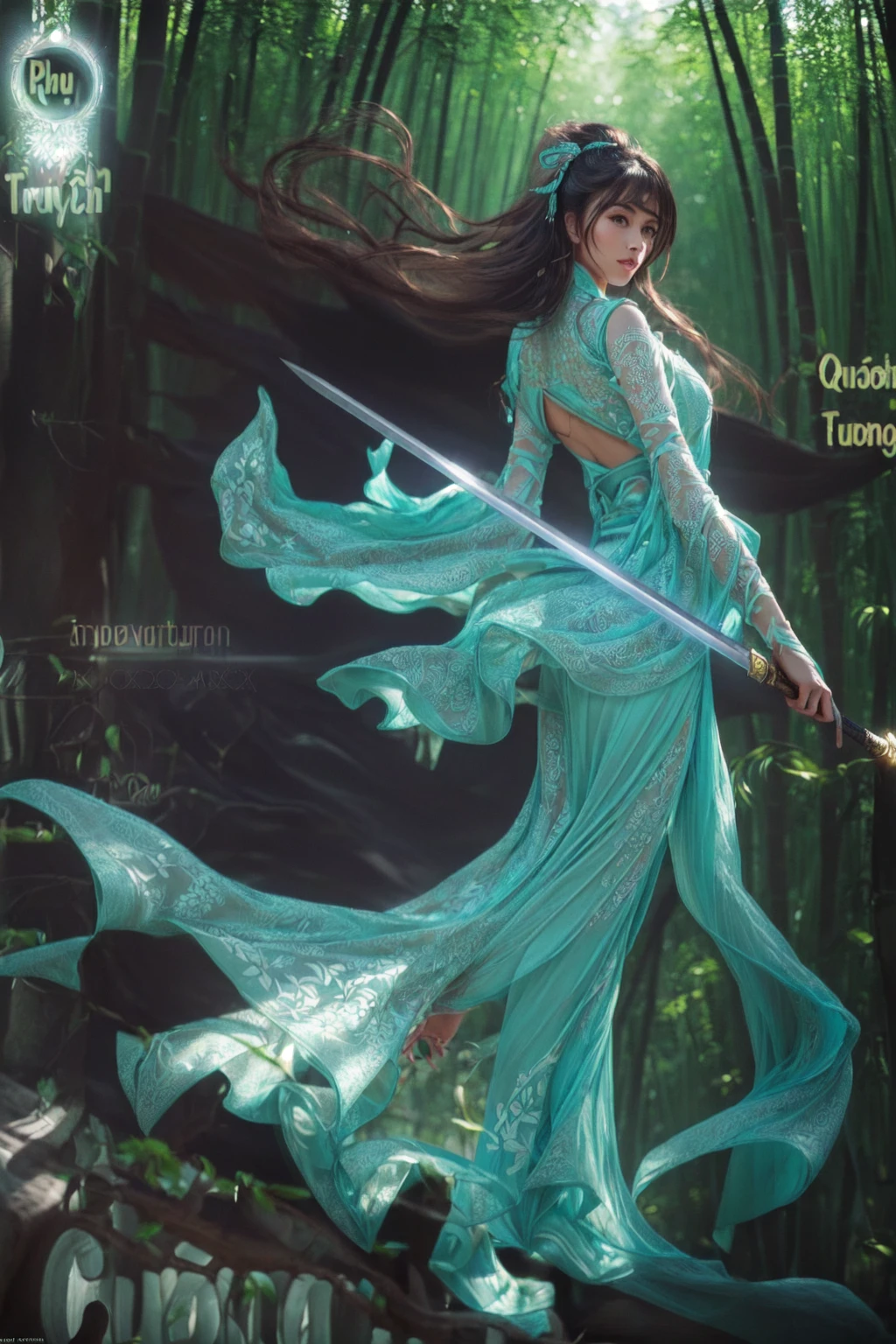 a beautiful girl in a bamboo forest,1girl,intricate detailed face,beautiful detailed eyes,beautiful detailed lips,extremely detailed eyes and face,longeyelashes,silk dress,sword,butt exposed,sexy pose,natural lighting,photorealistic,8k,ultra-detailed,highly detailed,masterpiece,vibrant colors,dynamic composition,dramatic lighting, a girl, sword, beautyful. nice bamboo forest background, silk dress, sexy, clear face, nice face