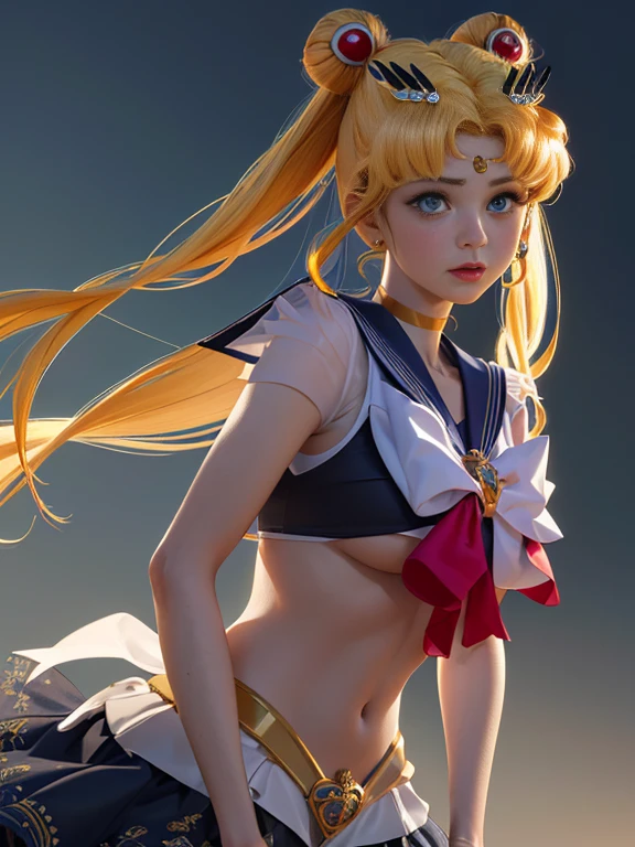 sailor moon at beach wear sailor bikini, blonde hair, large breast, show cleaveage, (forehead ornament), masterpiece, best quality:1.2),(8k,highres,RAW photo,realistic,photo-realistic:1.3),(detailed skin texture,detailed cloth texture,beautiful detailed face:1.25),professional lighting,photon mapping,beautiful soft light,radiosity,physically-based rendering,model shoot style, model shoot style, (extremely detailed CG unity 8k wallpaper), full shot body photo of the most beautiful artwork in the world, complex 3d render ultra detailed, looking at viewer, 18 yo, real human skin, vibrant details, hyperrealistic, beautiful, octane render, an extremely delicate and beautiful, extremely detailed ,CG ,unity ,wallpaper,Amazing, finely detail,official art,extreme detailed eyes, (perfect face), shiny skin, colorful, highest detailed, vibrant colors, ultra high res, (high contrast), intricate, lens flare, hard nipple
