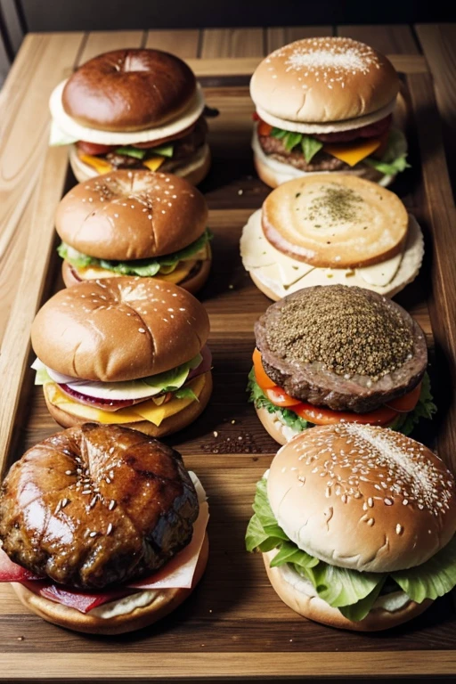 gourmet hamburger, seasonings, meats and spices
