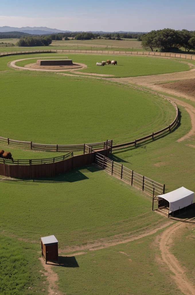 Round cattle pen with equipment