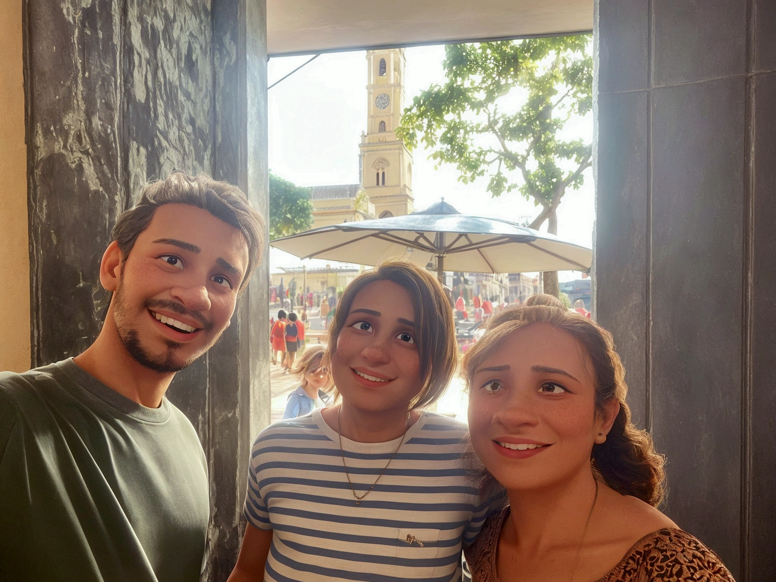 there are two people next to each other in a room, powder Nándor Katona, Salvador city, in sao paulo, in a city square, old cathedral behind it, by Fernando Gerassi, on a bright day, by Ceferí Olive, by Amélia Peláez, with many travelers, profile image, por David Rubin