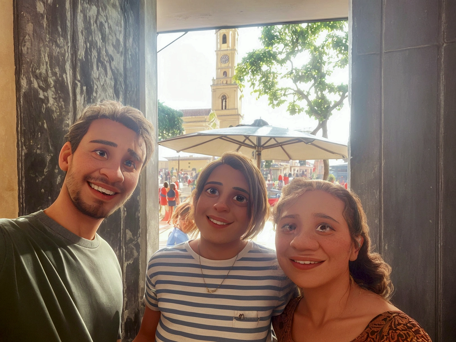 there are two people next to each other in a room, powder Nándor Katona, Salvador city, in sao paulo, in a city square, old cathedral behind it, by Fernando Gerassi, on a bright day, by Ceferí Olive, by Amélia Peláez, with many travelers, profile image, por David Rubin