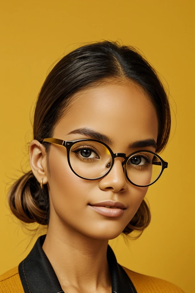 Eyeglasses on a mustard colored background
