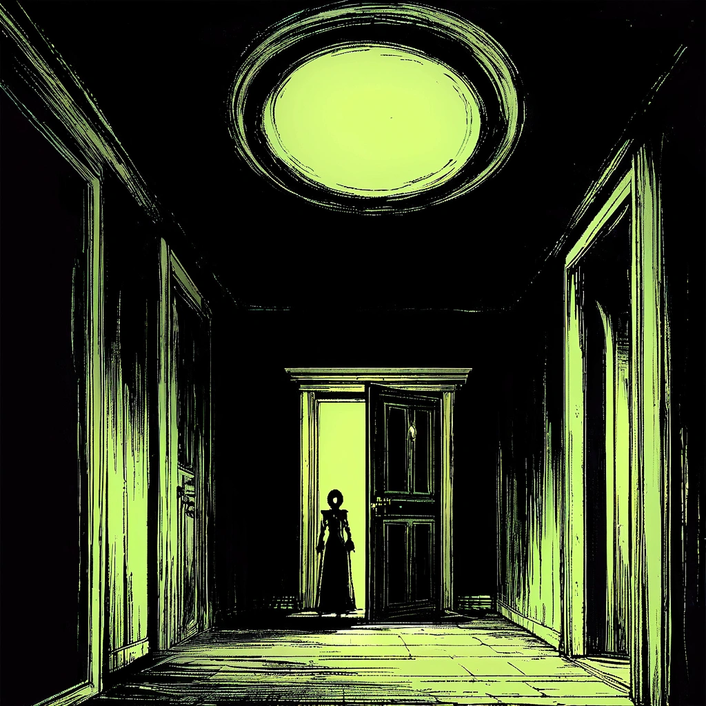 there is a man standing in a hallway, standing in front of the door, dark + concept art, independent video game horror, dark high-contrast concept art, [horror game], horror game graphics