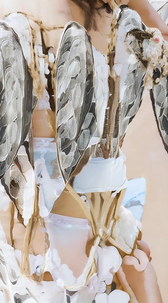 (((masterpiece)))、(((High resolution))、8K、(In detail))、(Highest quality)、Beautiful girls、((A beautiful girl with white wings growing on her back:2.5)) 、笑顔のCute beautiful girl、Very attractive beautiful girl、(White lace see-through apron)、On a bed with white sheets,(((Your smile is cute,)))、((12-year-old girl:2.0))、Super cute lolita idol:1.5 、(((肌の露出が多い白いOff the shoulderのエプロンを着た美しい少女, Transparent muscle)))、(Slender body and beautiful breasts)、((Well-formed and elegant face:1.5))、(((Belly buttonが見える)))、(Big Breasts: 1.5)、tits、????? Apron、Cute beautiful girl、(((Apron with a random and complex shape that exposes a lot of the chest:1.5)))、Very beautiful beautiful girl、A young and innocent beautiful girl、Big Breastsを強調してる:1.5 、Thighsが付け根まで見える、((Doing the splits:1.5))、sit、(Deep slit in the middle of the apron、Belly buttonが見える:1.5)、(Her breasts are exposed: 1.5) 、A beautiful girl、エプロンはOff the shoulder、The cleavage is exposed、Well-formed face、Belly button、Thighs、Off the shoulder、NSFW 、whole body: 1.5 、barefoot: 1.5 、(((panties pull out:2.0 )))、White panties、The strings of her panties are undone: 2.0