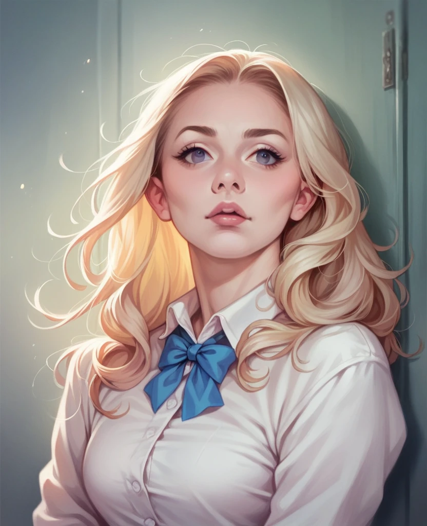 Fille blonde, photo realistic, dressed, suddenly