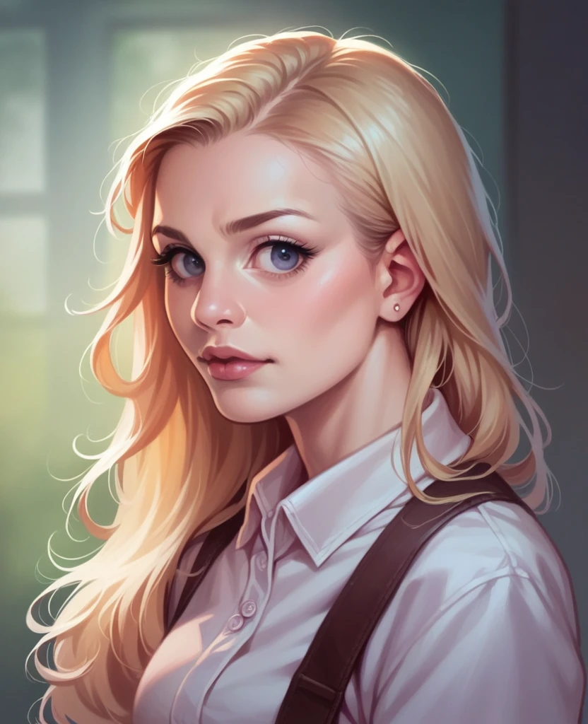Fille blonde, photo realistic, dressed, suddenly
