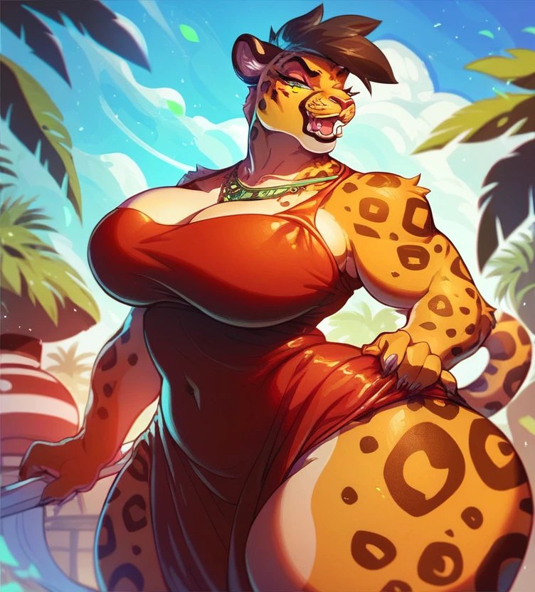 by sligarthetiger, sligarthetiger (large breasts) (wide hips) furry, anthro, Jaguar, mexican, salma hayek, brown areolas, jaguar fur, (thick thighs), tall