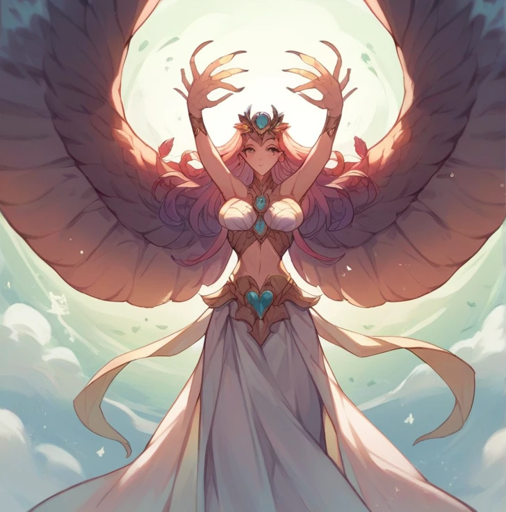 Beautiful Goddess Athena Pallas in full growth, an owl with open wings and a shield depicting a gorgon jellyfish 