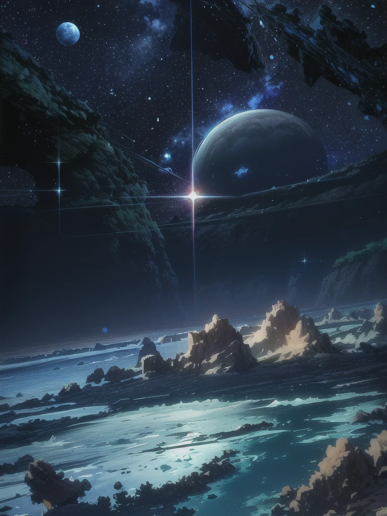 a dramatic landscape with nigra falls, night sky full of twinkling stars and glowing planets, (best quality,4k,8k,highres,masterpiece:1.2),ultra-detailed,(realistic,photorealistic,photo-realistic:1.37),dramatic lighting,dramatic composition,cinematic,epic scale,stunning natural beauty,moody atmosphere,dramatic lighting,glowing stars,glowing planets,dramatic water flow,detailed water simulation,detailed rock formations,detailed foliage,lush vegetation