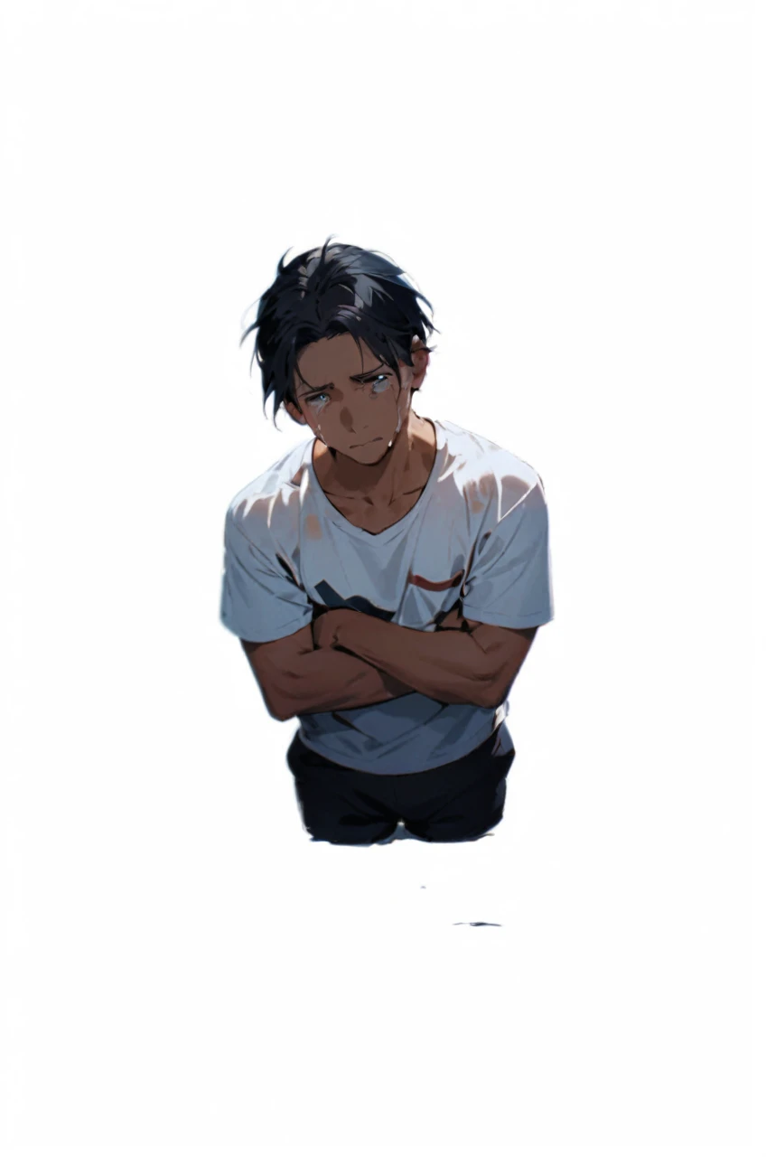 Sitting disconsolately crying