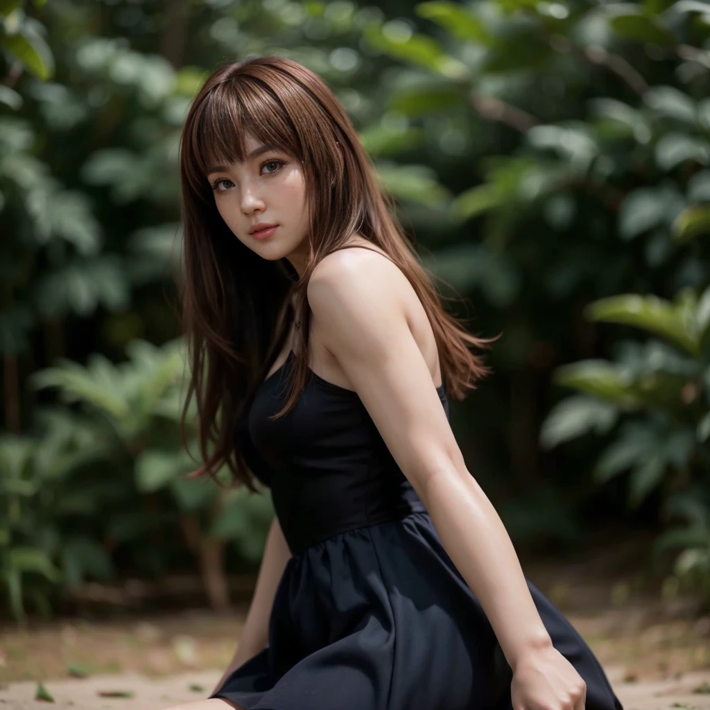 Kasumi, brown eyes, (best quality, ultra-detailed), (realistic:1.37), beautiful and detailed face, ultra-realistic texture, delicate face, delicate body, red lipstick, bright colors. High definition, 8K.