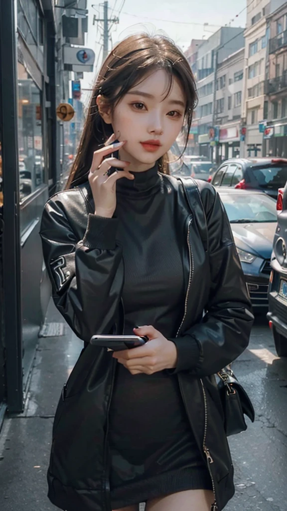 ((beautiful girl with cell phone in hand)) 4K 8K:: realistic::4 cyberpunk::1 --v 4 --quality 2