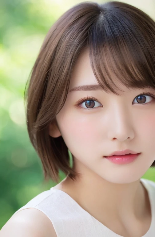 (8K.Highest quality), (beautiful)、Very delicate eyes、Brown eyes、22-year-old female、Brown Hair、Fine skin、Semi-short hair、Natural color lip