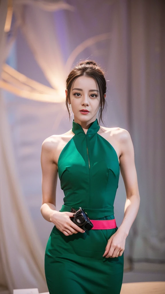 ((Highest quality、8K、Masterpiece:1.3))、A beautiful girl who is very delicate and beautiful.，big breasts，big breastsขึ้น，Incredible chest size，sunset。Wear big earrings，Very white skin，moist red lips，Very thin waist，The thighs are very thin.，big ass，was revealed，Fair and smooth skin，The skin is smooth and fair.，Beautiful, flawless skin，Fair and shiny skin，Cold skin whitening，The camera focuses on the breasts.，glare，Green strapless dress，was revealed的肩膀，white hair，hair is gray，完全was revealed的后背，Turn around , Big breasts, very full, pink nipples, tight short dress , Strapless shirt , Not wearing underwear, The fabric is very thin., Showing tits, Split the chest , see panties , Big breasts , Wet shirt, shiny fabric , Beautiful lighting. ,