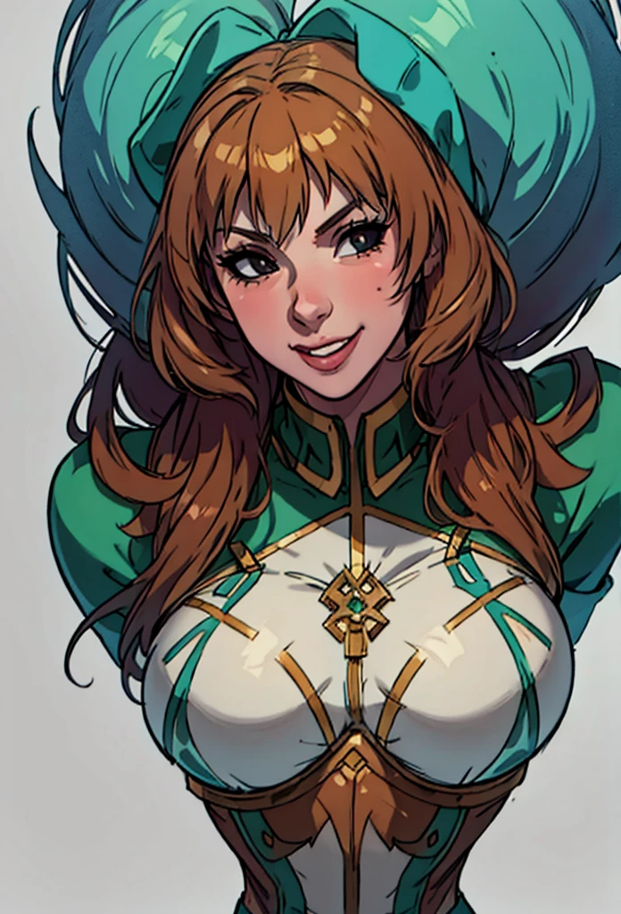 mdjrny-v4 style portrait of a female leprechaun, voluptuous, gorgeous detailed face, mischievous smirk, ample hips, insanely detailed accentuated big booty, mature, great aesthetics, perfect anatomy, well proportioned body, intricate, elegant, highly detailed, digital painting, artstation, concept art, smooth, sharp focus, illustration, art by artgerm and Greg Rutkowski and alphonse mucha, 8k, High-quality, insanely detailed,