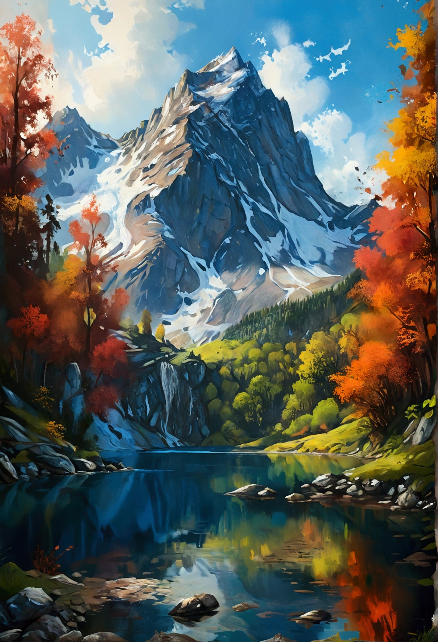 a close up of a painting of a mountain with a lake, digital art by Justin Gerard, behance contest winner, digital art, scenery artwork, extremely high quality artwork, artwork, high quality artwork, nature illustration tattoo, detailed digital artwork, highly detailed illustration, mountainscape, highly detailed digital artwork, scenery art detailed, a beautiful artwork illustration, detailed artwork