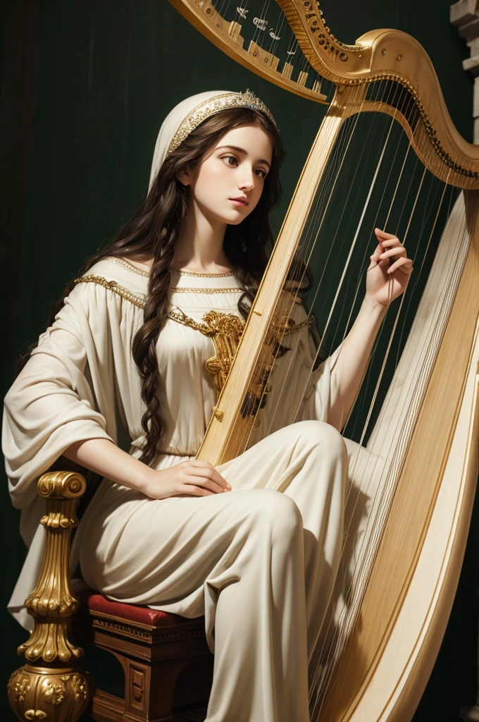 Saint Cecilia with a harp, and the initials EJC 