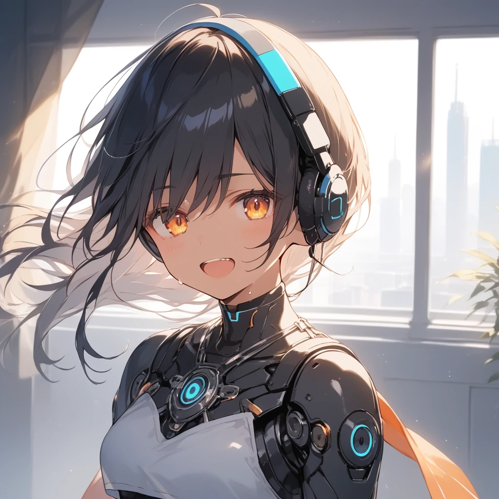 score_9, score_8_up, score_7_up, source_anime, best quality, masterpiece, official art, absurdres, highres, ultra-detailed,waifu2x,Collection: Slice of Life,break,1girl, cyborg girl, briliant azure eyes, 16yo, crop top cyborg armor, futuristic headset, futuristic tech, mindcontrol device installed on head, tomboy, tanned-skinned female, short hair, low ponytail, futuristic virtual realisty headset, beautiful detailed eyes, sweat, open mouth, (yawn:0.3), sleepily, standing, futuristic city, wind, break, from bellow, ((show belly)), ((show upper legs)), (clear line illustration:1.2),very high resolution, very aesthetic, super detailed skin, Best sexual lighting powered by famous artist, 8k,cute picture,beauty illustration,photoshop_(medium),,(Detailed Lighting),best anime 8k konachan wallpaper, pixiv contest winner, 