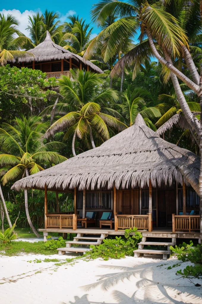 Closeup photo of a bungalows on a beautiful beach in Tulum Mexico