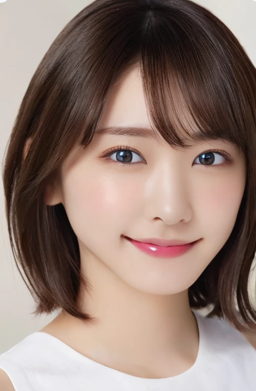 (8K.Highest quality), (beautiful)、Very delicate eyes、Brown eyes、22-year-old female、Brown Hair、Fine skin、Semi-short hair、Natural color lip、smile