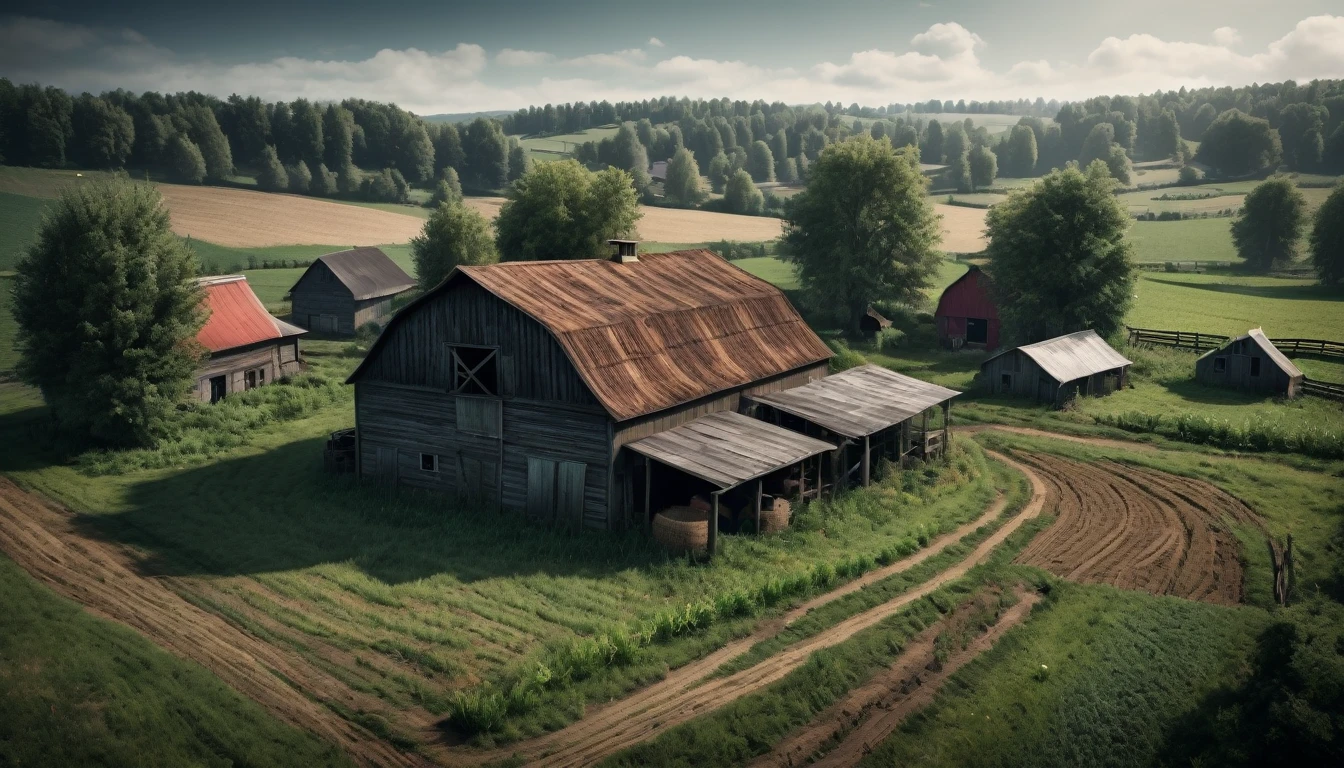 Scary horror image of a farm, PICTURE REALISTIC, high resolution, 8K