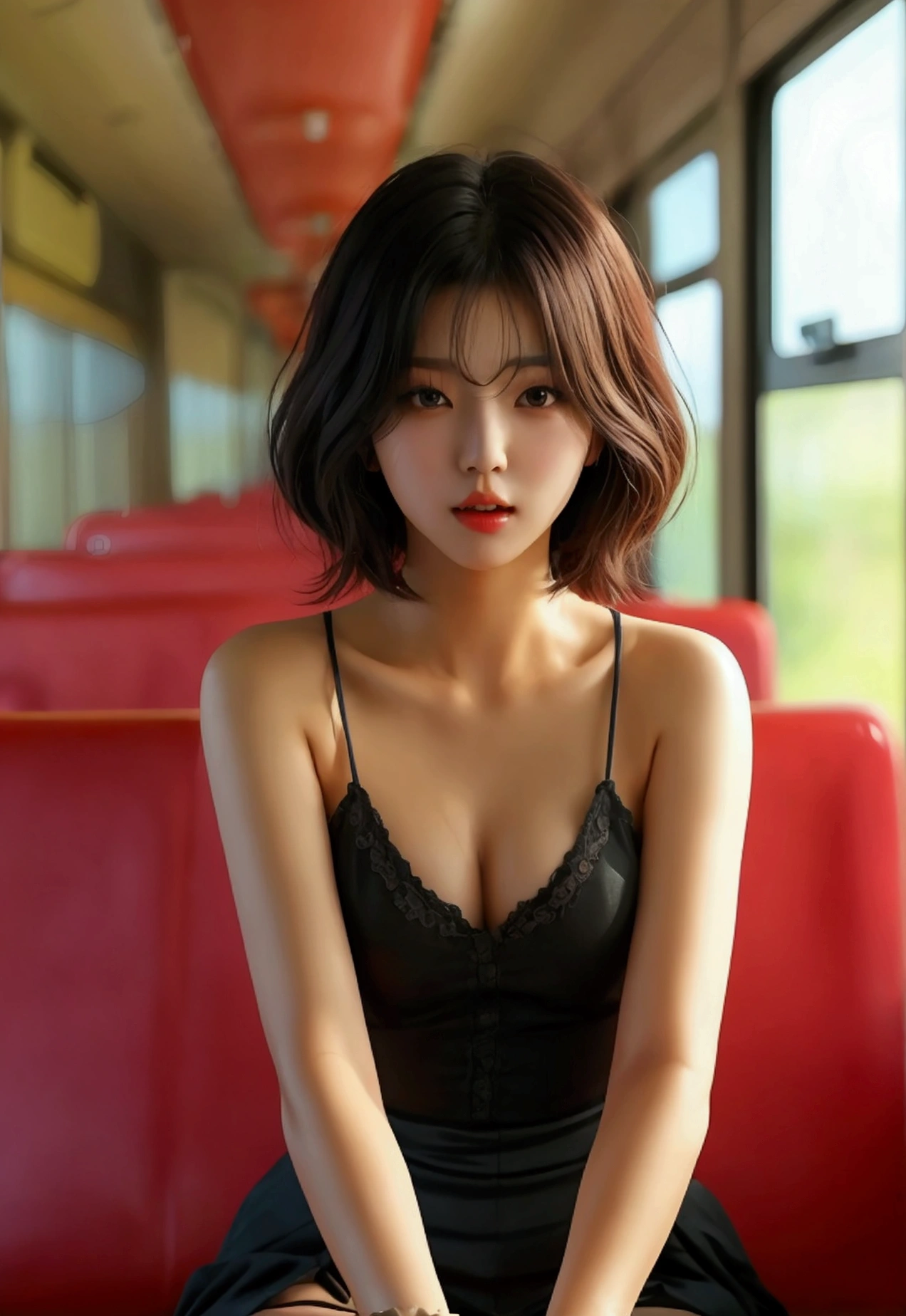 Bob Korean idol slim figure With her legs open train naked