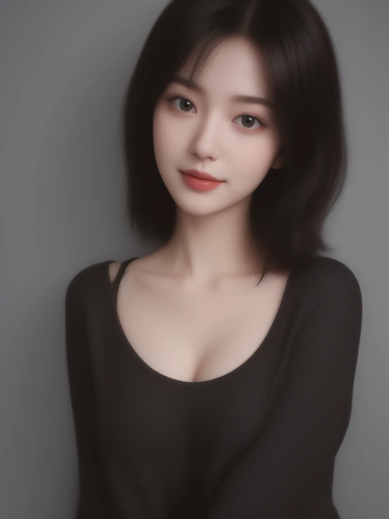 instagram photo, closeup face photo of 23 y.o Chloe in black sweater, cleavage, pale skin, (smile:0.4), hard shadows, 