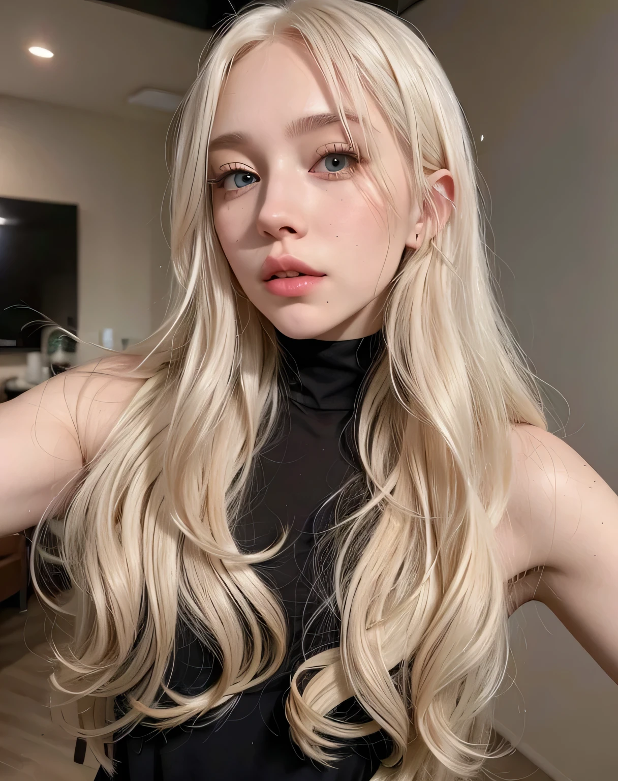 blonde woman with long hair and piercings posing for a photo, with white long hair, with long white hair, perfect white haired girl, ava max, tifa lockhart with white hair, pale porcelain white skin, anime girl in real life, with white hair, extremely light blonde hair, very light blonde hair, with long blonde hair, her hair is white