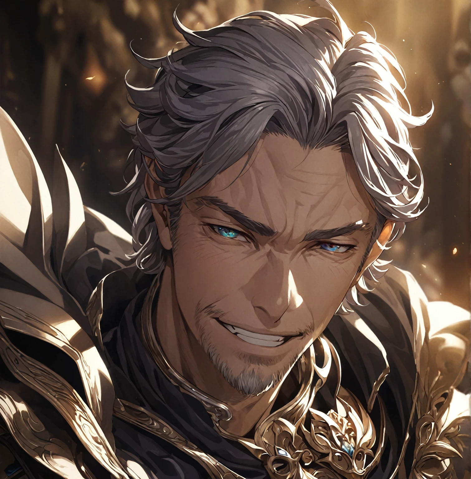 solo mid shot portrait photo of a man
dark fantasy background, charming smirking
by David Palumbo and Loish ultra realistic highly detailed intricate photorealistic sharp focus on eyes, cinematic lighting