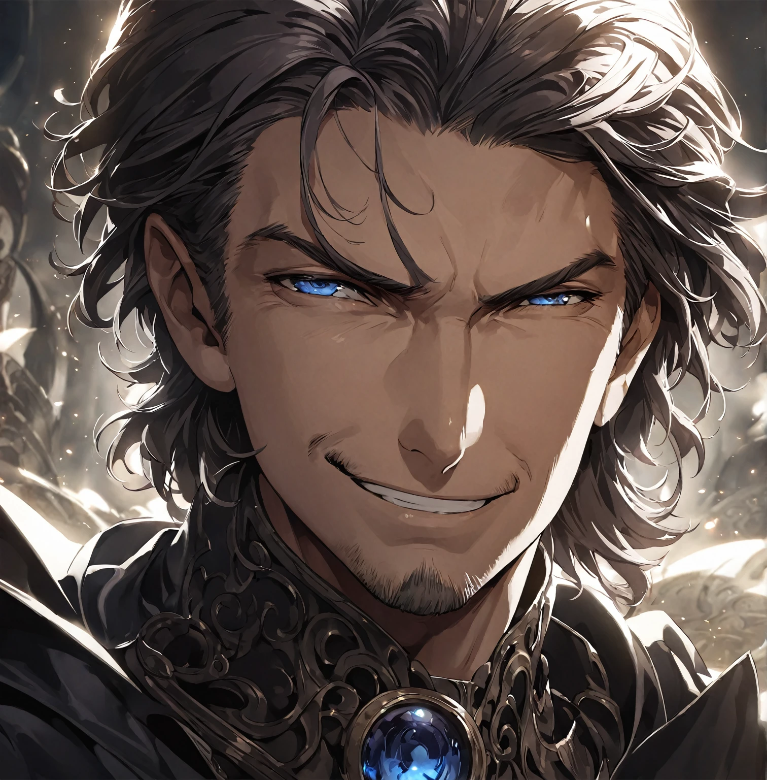 solo mid shot portrait photo of a man
dark fantasy background, charming smirking
by David Palumbo and Loish ultra realistic highly detailed intricate photorealistic sharp focus on eyes, cinematic lighting