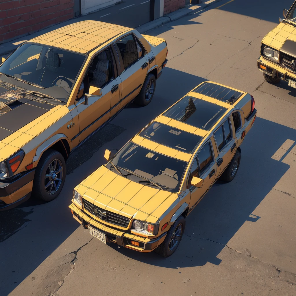 (Isometric Art:1.5)，(high quality，Masterpiece，Octane Rendering，Ray Tracing，Extremely detailed，3d，8K:1.5) ，The art of math，Street entrance，Coffee Shop，car，