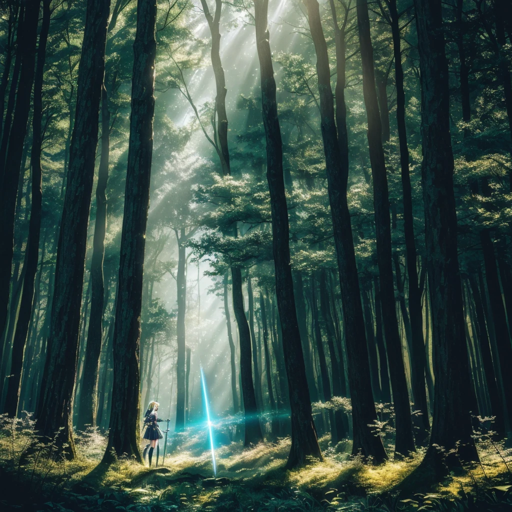 anime girl in a forest with a sword and a shining light, 4k anime art wallpaper, 4K anime art wallpaper, anime lush john 8k woods, 8K anime art wallpaper, magic forest in the background, cyberpunk forest, magic forest, in a magic forest, anime wallpaper 4k, anime wallpaper 4k, anime wallpaper 4k, bright forest
