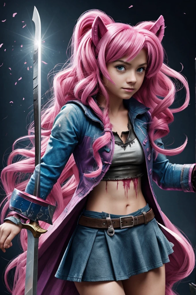 Epic, pinkie pie, my little pony, sword, bleeding, torn clothes,