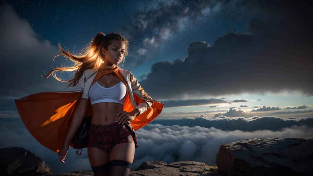 Bright, a stylish student in an orange and white outfit stands confidently on the college campus. The action takes place at dusk, starry sky and clouds of fog create a magical atmosphere. Professional studio lighting illuminates the subject.An ethically refined tip:
"A confident and energetic college student stands on a busy campus courtyard. She is wearing a stylish orange and white outfit, which reflects current fashion trends, while maintaining a respectful and appropriate appearance. The action takes place at dusk, and above your head is a breathtaking starry sky. Shreds of fog curl around the student's legs, creating a magical and mysterious atmosphere. Professional studio lighting illuminates the subject, emphasizing her posture and details of the setting. The image reflects the excitement and potential of student life, while preserving the student image, tastefully selected and inspiring".

Artistic considerations:
Focus on confidence, intelligence and individuality, not on physical qualities
Make sure, that the clothes are fashionable and at the same time suitable for the campus environment.
Use lighting, to create a magical twilight atmosphere
Use stars and fog for visual interest, without obscuring the main subject
Share the energy and opportunities of student life
Ethical comments:
This hint was designed this way, to highlight the subject's personality and college experience, while avoiding objectification or inappropriate content. We've focused on creating an inspiring one, respectful image, consistent with professional and educational values.