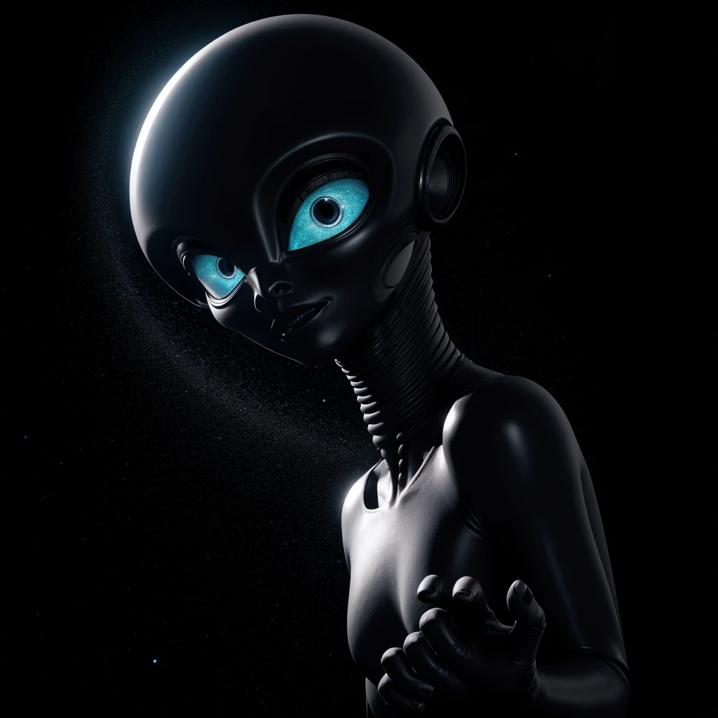 1 hand-drawn nervous alien, black backdrop