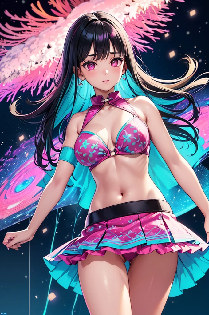 rave woman,1 woman 45 years old ,((extremely cute and beautiful black haired girl)),(breasts big:1.4),(Asian girl),((((Black hair with turquoise highlights:1.35,slickedback hair,long hair:1.4,colored inner hair,ear breathing)))),(((Pink_eyeballs:1.3))),intricate eyeballs,beautiful detailed eyeballs,symmetrical eyeballs,((fatter)),((((shining skin:1.5,skin tanned,shining skin:1.5,skin tanned,shining skin,very shining skin,shinny body)))),(spider lower abdomen,inflated legs,body detailed,(face detailed)), cute,slutty,seducer,Erotic,(nsfw), zetai ryouiki,revealing clothing,show the skin,((rave print rave bikini,((rave mini skirt)),visible thong straps)),((underwear strap)),(wearing a rave dance outfit:1.3,rave dance clothes,semi-nude,with little clothes),((intricate outfit,intricate clothes)), (dynamic pose:1.0),embarrased,(centred,scale to fit dimensions,rule of thirds), ((snowy pine forest at night)), with dark and stormy clouds,winter,scenario:1.25,((snow forest background)),Christmas tree, high resolution,sharp focus,(ultra detaild,extremely detaild),(photorealistic art:1.37),(extremely detaild CG unity 8k wallpaper),(((swirly vibrant colors,vibrant theme))),(intricate),(work of art),(best qualityer)