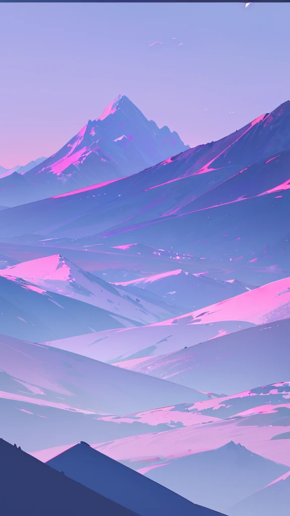Create a minimalist style landscape with mountains and sky with a purple filter