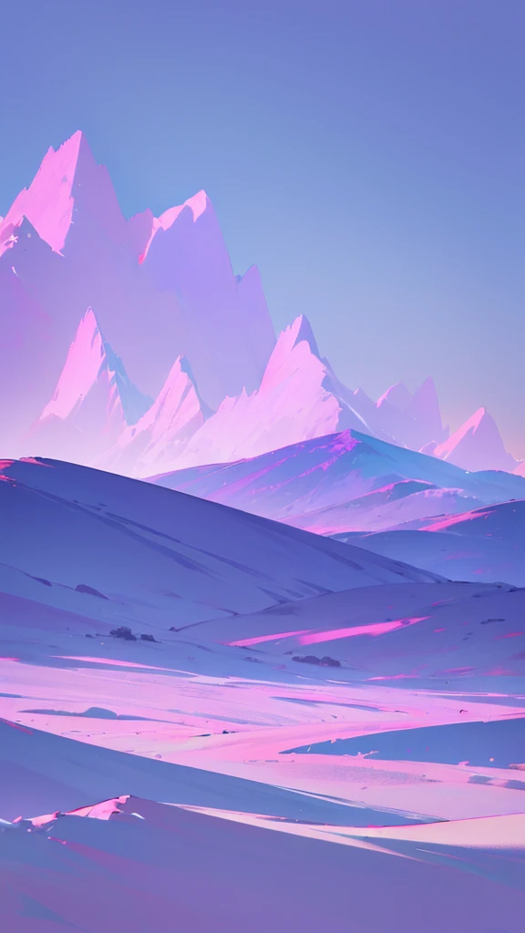 Create a minimalist style landscape with mountains and sky with a purple filter