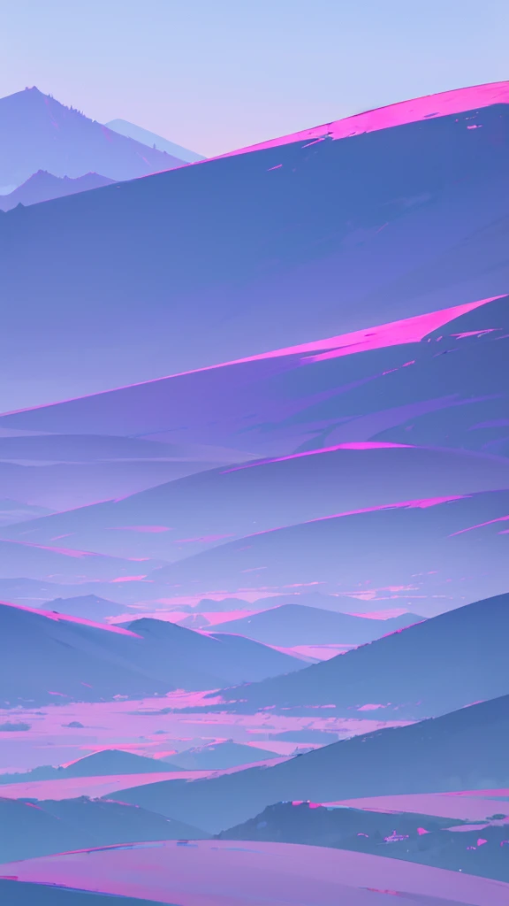 Create a minimalist style landscape with mountains and sky with a purple filter