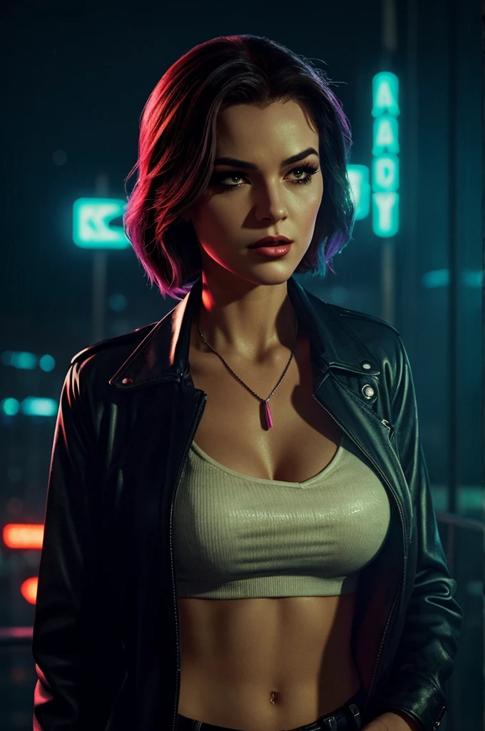 A femme fatale with a cigarette dangling from her lips, framed by the neon glow of a rainy cityscape. Rendered in the style of Frank Miller, her features are sharp and angular, with shadows that hint at a dark and troubled past.